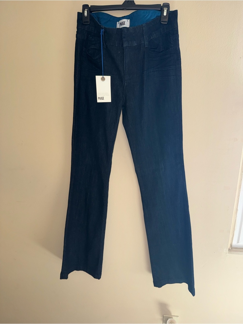 PAIGE Indigo Blue Denim Jeans with Leather Patch
